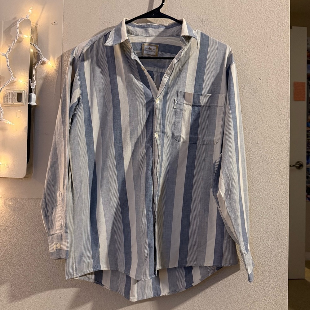 Men's Blue and White Striped Button-Down Shirt